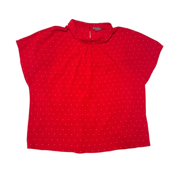 Vince Camuto Tops - Vince Camuto Womens Red Polka Dot Mock Neck Cap Sleeve Blouse Large